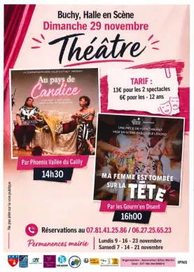 Après-midi théâtre : "Au Pays de Candice" et "Ma femme est tombée sur la tête" 