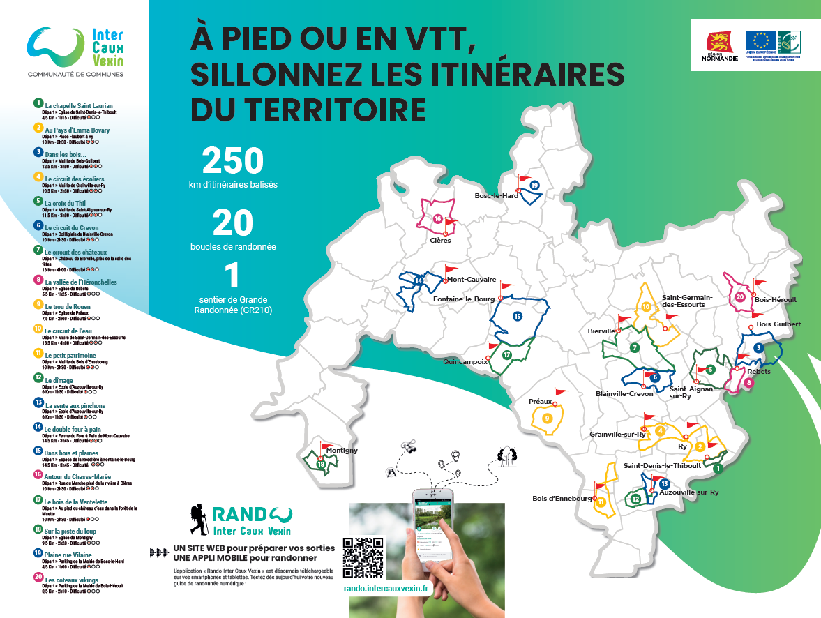 Carte des randonnées en Normandie Caux Vexin A pied ou en VTT
