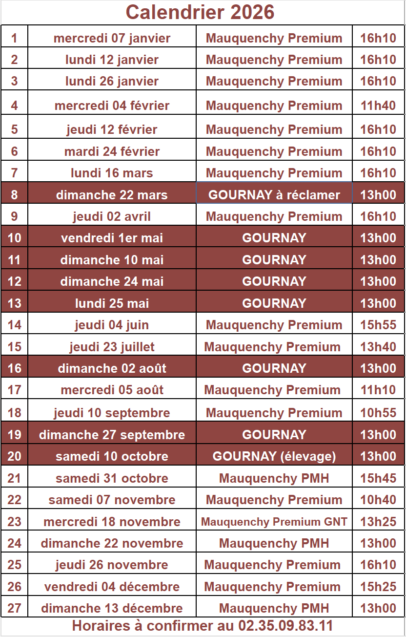 Calendrier des courses 2026

